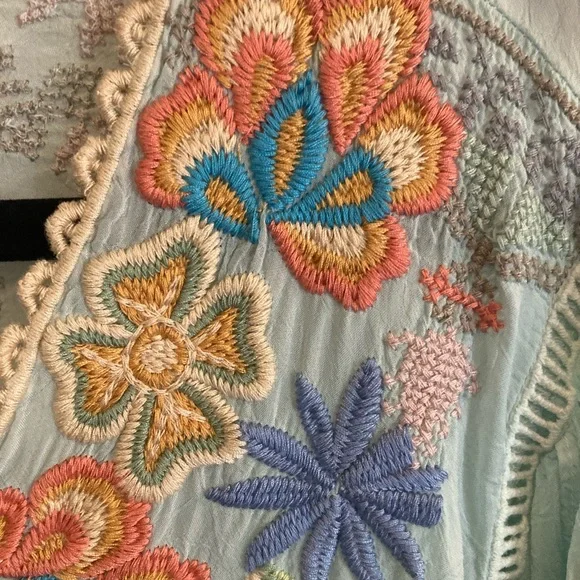 Johnny Was Floral Embroidered Blouse - Sea Foam - Picture 3 of 5